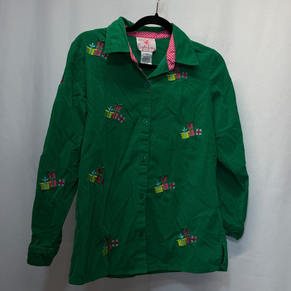 Quacker Factory Green Corduroyβ Embroidered Shirt Womens X-Small Christmas Gift
